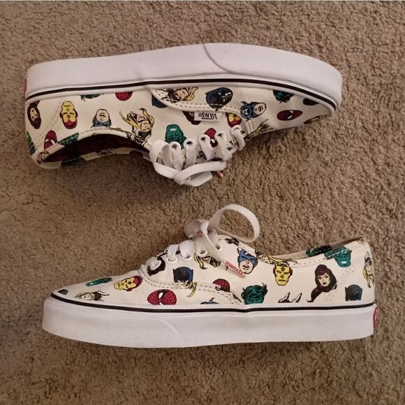 Vans Marvel x Authentic Marvel Heads White Shoes Women's Size 8 PRE-OWNED - Picture 3 of 6